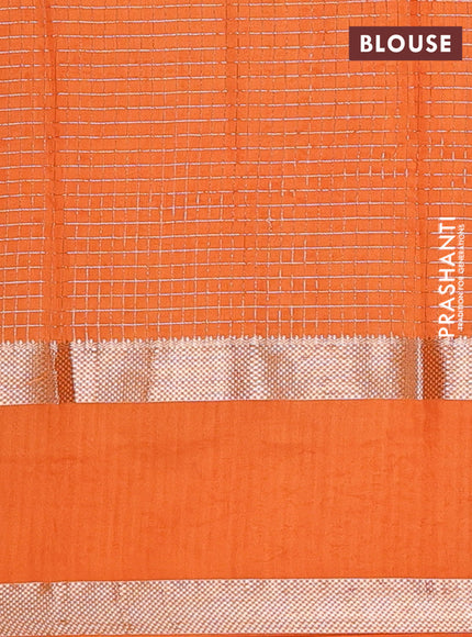 Semi chanderi saree pink and orange with allover zari woven checked pattern and embroidery zari border