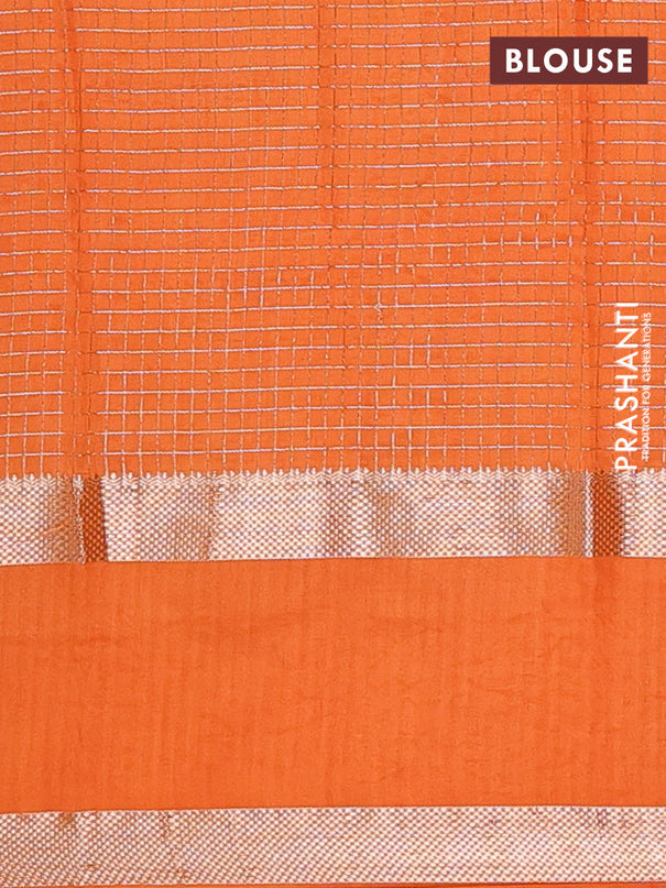 Semi chanderi saree pink and orange with allover zari woven checked pattern and embroidery zari border