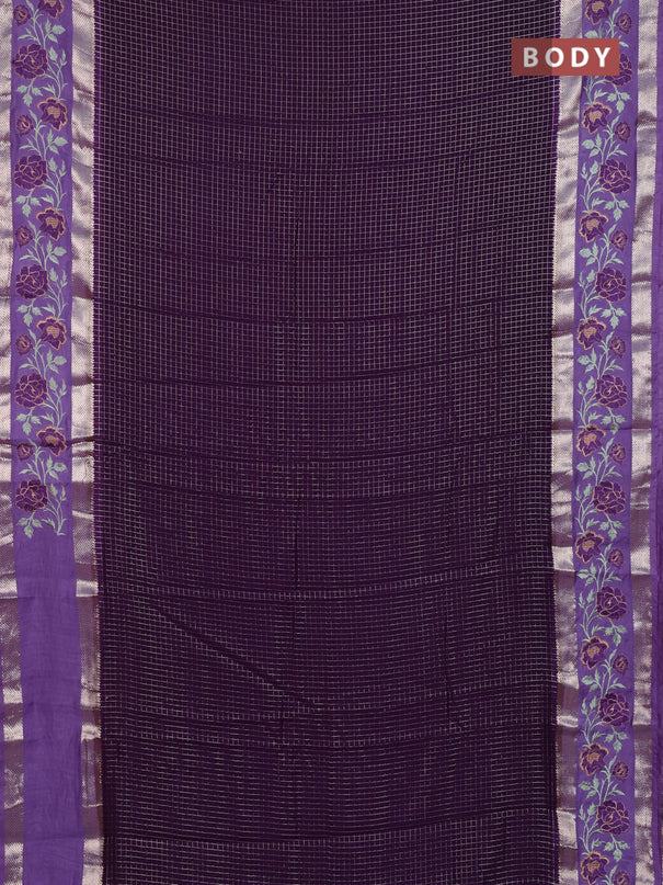 Semi chanderi saree violet and lavender with allover zari woven checked pattern and embroidery zari border