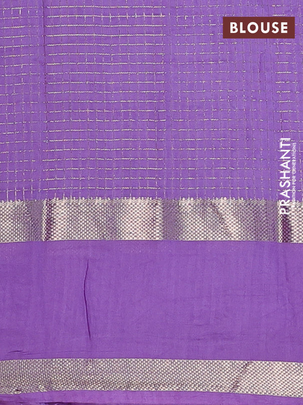 Semi chanderi saree violet and lavender with allover zari woven checked pattern and embroidery zari border