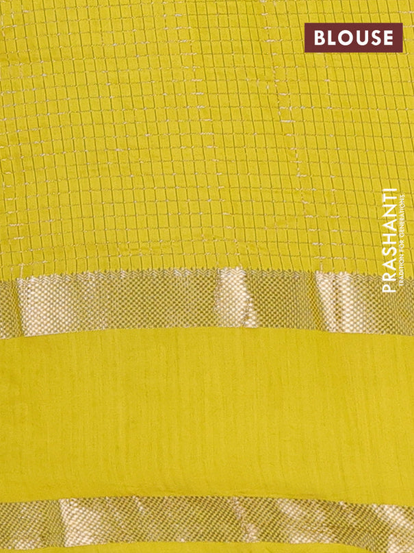 Semi chanderi saree deep maroon and yellow with allover zari woven checked pattern and embroidery zari border