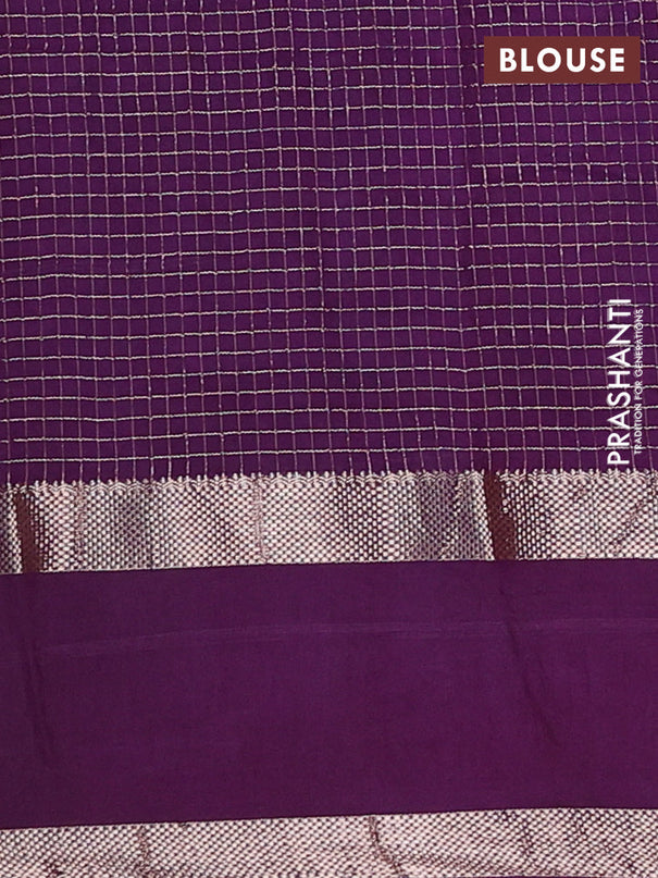 Semi chanderi saree red and purple with allover zari woven checked pattern and embroidery zari border