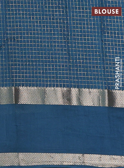 Semi chanderi saree pastel peach and peacock green with allover zari woven checked pattern and embroidery zari border