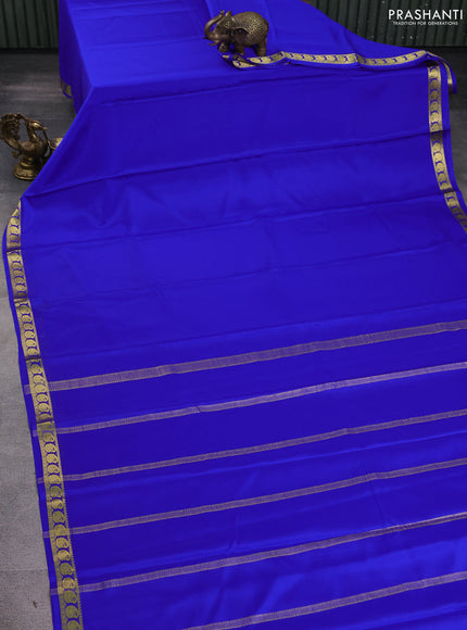 Pure mysore silk saree royal blue with plain body and paisley zari woven border
