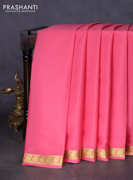 Pure mysore silk saree peach pink with plain body and paisley zari woven border