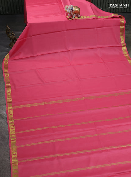 Pure mysore silk saree peach pink with plain body and paisley zari woven border