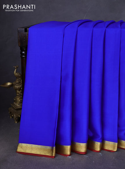 Pure mysore silk saree royal blue and rust shade with plain body and zari woven border