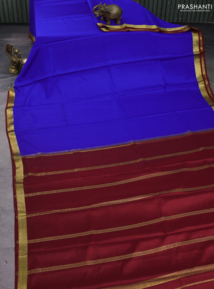 Pure mysore silk saree royal blue and rust shade with plain body and zari woven border