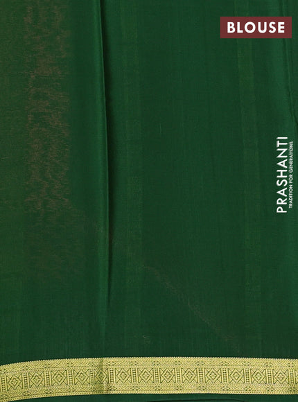 Pure mysore silk saree peach shade and green with plain body and zari woven border
