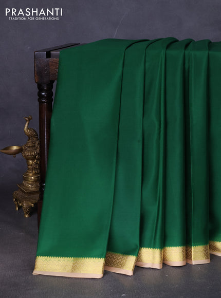 Pure mysore silk saree green and cream with plain body and zari woven border