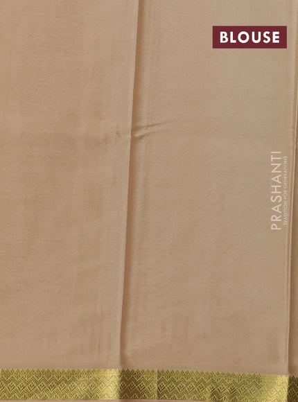 Pure mysore silk saree green and cream with plain body and zari woven border