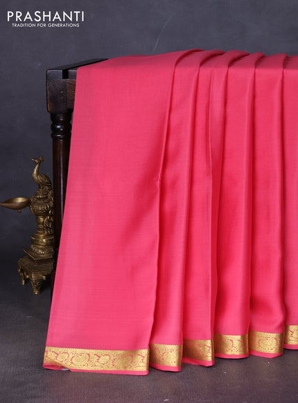 Pure mysore silk saree peach shade with plain body and zari woven border