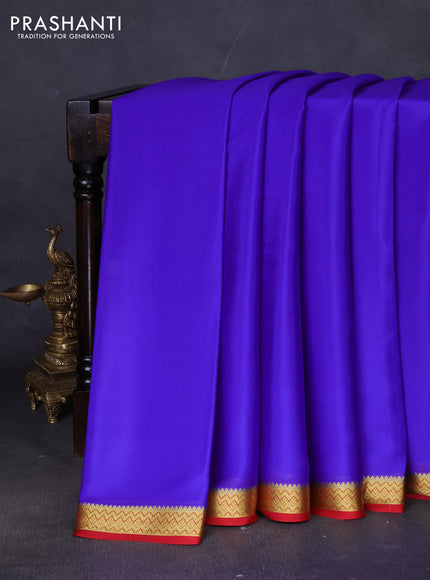 Pure mysore silk saree royal blue and maroon with plain body and zari woven border