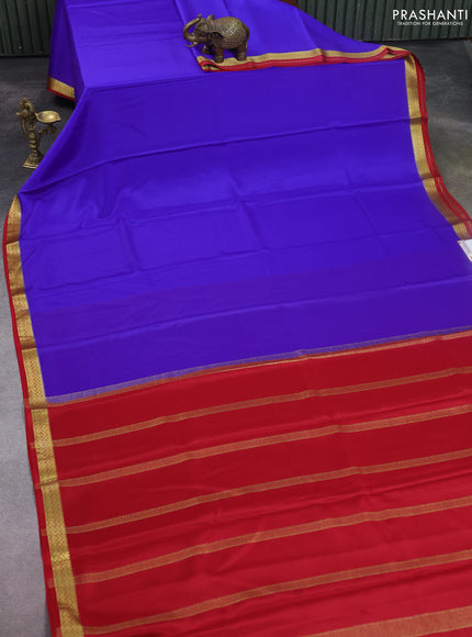 Pure mysore silk saree royal blue and maroon with plain body and zari woven border