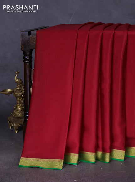 Pure mysore silk saree maroon and green with plain body and zari woven border
