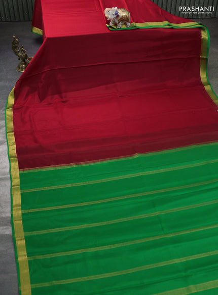 Pure mysore silk saree maroon and green with plain body and zari woven border