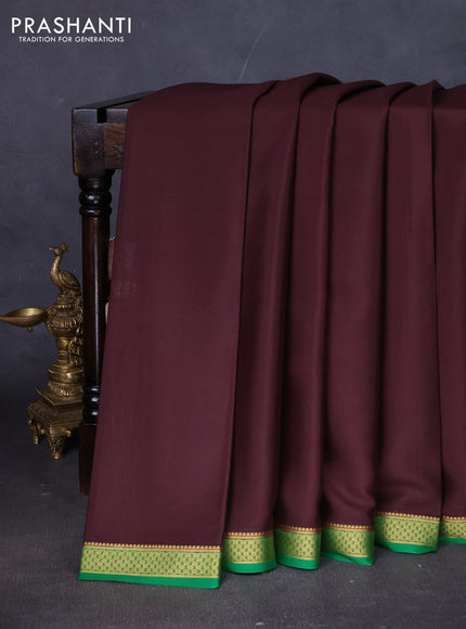 Pure mysore silk saree coffee brown and green with plain body and zari woven border