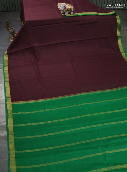 Pure mysore silk saree coffee brown and green with plain body and zari woven border