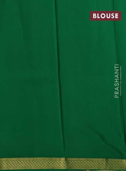 Pure mysore silk saree coffee brown and green with plain body and zari woven border