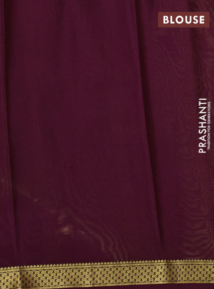 Pure mysore silk saree fluorescent green and wine shade with plain body and zari woven border