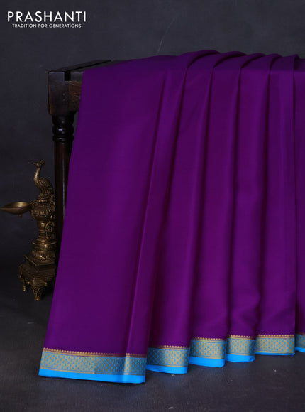 Pure mysore silk saree purple and cs blue with plain body and zari woven border