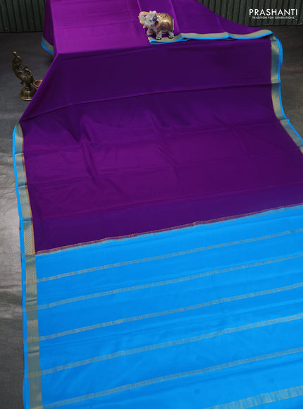 Pure mysore silk saree purple and cs blue with plain body and zari woven border