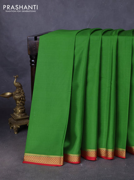 Pure mysore silk saree green and maroon with plain body and zari woven border