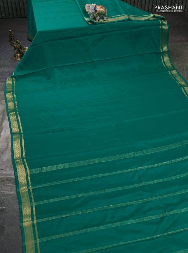 Pure mysore silk saree teal green with plain body and zari woven border