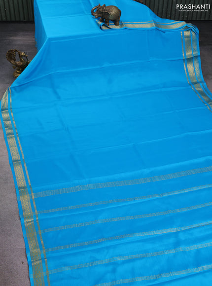 Pure mysore silk saree cs blue with plain body and zari woven border