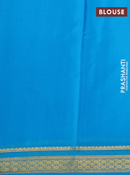 Pure mysore silk saree cs blue with plain body and zari woven border
