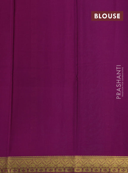 Pure mysore silk saree teal green and magenta pink with plain body and zari woven border