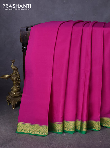 Pure mysore silk saree dark pink and green with plain body and zari woven border