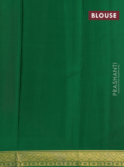 Pure mysore silk saree dark pink and green with plain body and zari woven border