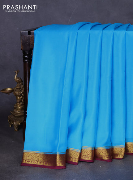 Pure mysore silk saree cs blue and wine shade with plain body and zari woven border