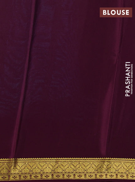 Pure mysore silk saree cs blue and wine shade with plain body and zari woven border