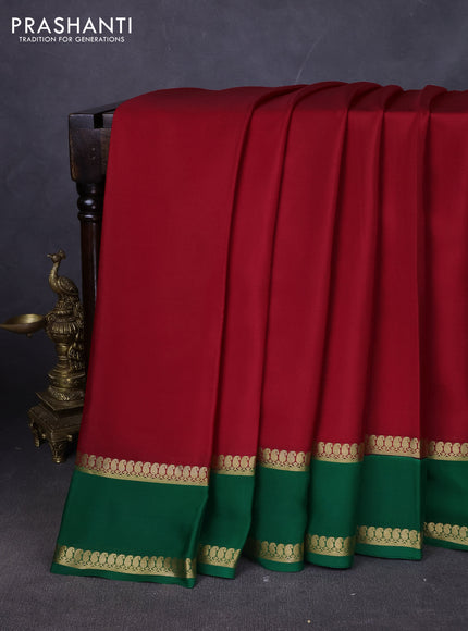 Pure mysore silk saree maroon and green with plain body and rettapet zari woven border
