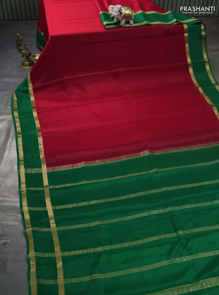 Pure mysore silk saree maroon and green with plain body and rettapet zari woven border