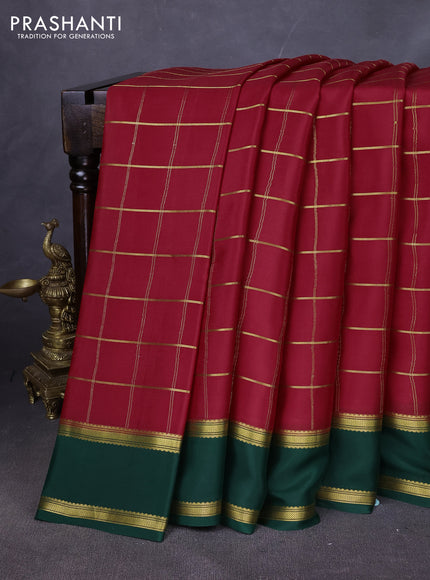 Pure mysore silk saree maroon and green with allover zari woven checked pattern and rettapet zari woven border