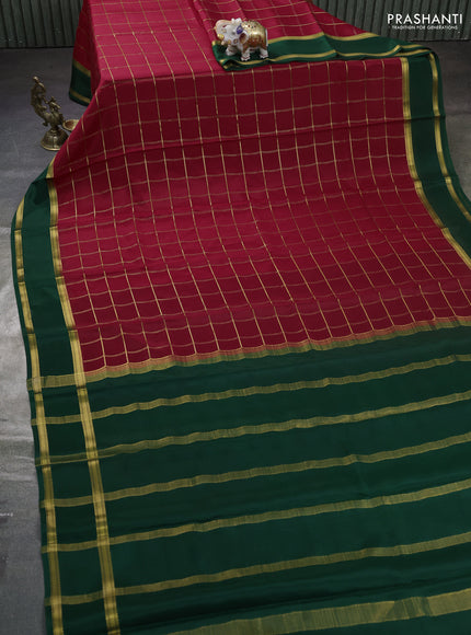 Pure mysore silk saree maroon and green with allover zari woven checked pattern and rettapet zari woven border