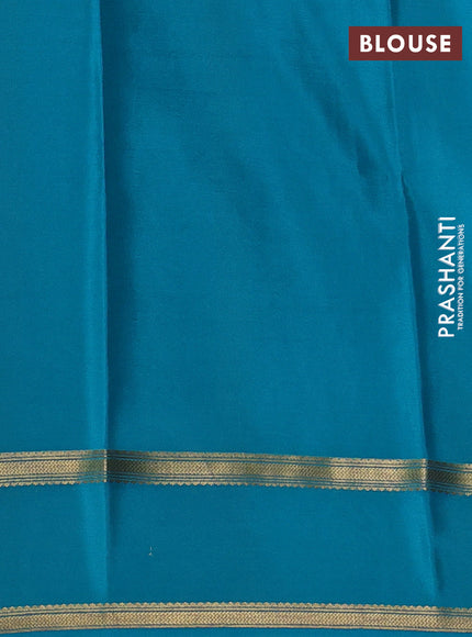 Pure mysore silk saree navy blue and teal green shade with allover zari woven checked pattern and rettapet zari woven border