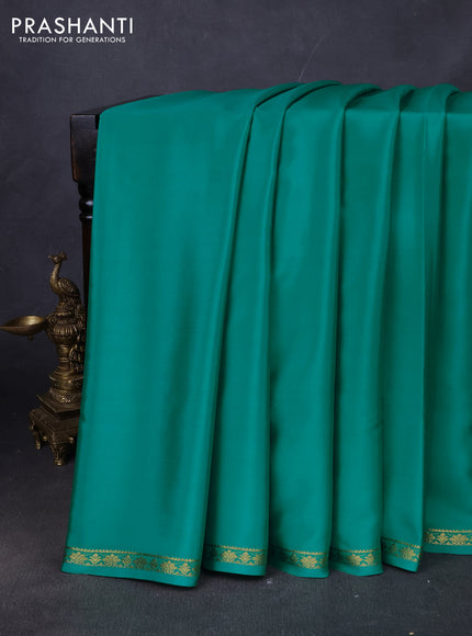 Pure mysore silk saree teal green with plain body and small zari woven border