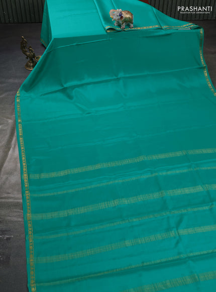 Pure mysore silk saree teal green with plain body and small zari woven border