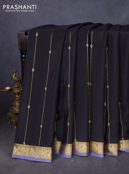 Pure mysore silk saree black and grey with allover zari stripes pattern & buttas and zari woven border