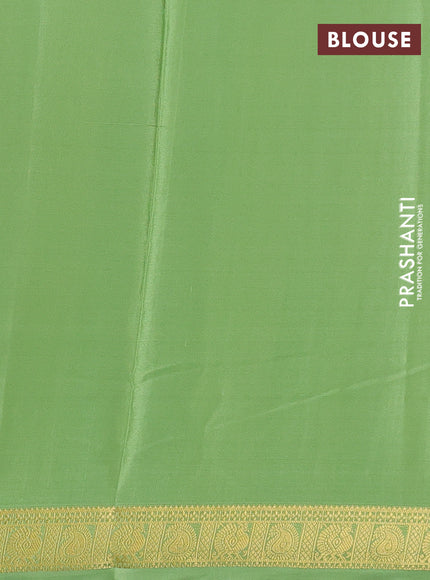 Pure mysore silk saree red and pista green with allover zari stripes pattern & buttas and zari woven border