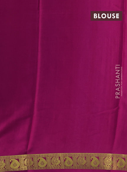 Pure mysore silk saree teal blue and dark pink with allover zari stripes pattern & buttas and zari woven border