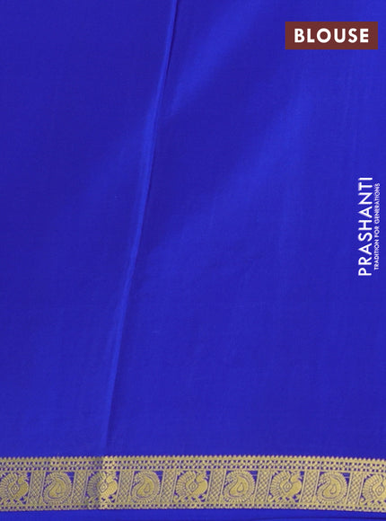 Pure mysore silk saree bottle green and royal blue with allover zari stripes pattern & buttas and zari woven border