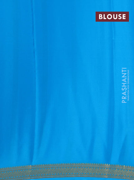Pure mysore silk saree cs blue with allover zari small checked pattern and zari woven border