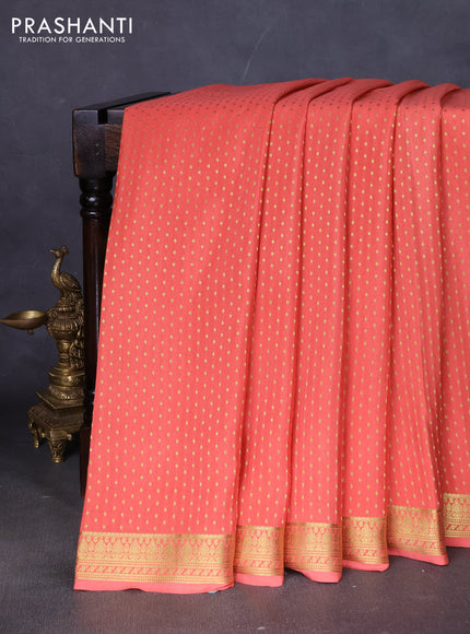 Pure mysore silk saree peach shade with allover zari woven buttas and zari woven border