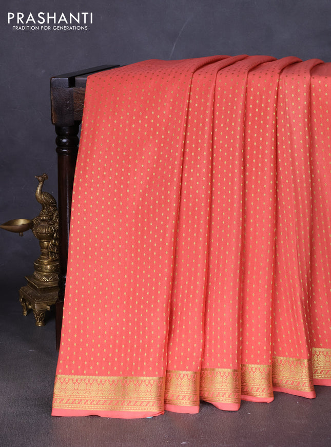 Pure mysore silk saree peach shade with allover zari woven buttas and zari woven border