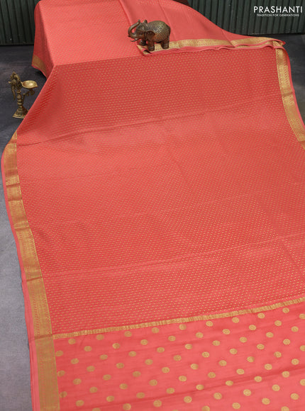 Pure mysore silk saree peach shade with allover zari woven buttas and zari woven border